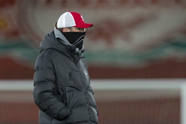 LIVERPOOL, ENGLAND - Thursday, January 21, 2021: Liverpool's manager Jürgen Klopp during the pre-match warm-up before the FA Premier League match between Liverpool FC and Burnley FC at Anfield. (Pic by David Rawcliffe/Propaganda)