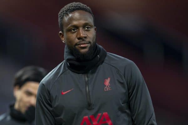 LIVERPOOL, ENGLAND - Sunday, January 24, 2021: Liverpool's substitute Divock Origi during the pre-match warm-up before the FA Cup 4th Round match between Manchester United FC and Liverpool FC at Old Trafford. (Pic by David Rawcliffe/Propaganda)