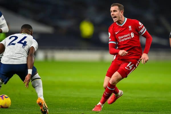 LONDON, ENGLAND - Thursday, January 28, 2021: Liverpool's captain Jordan Henderson during the FA Premier League match between Tottenham Hotspur FC and Liverpool FC at the Tottenham Hotspur Stadium. (Pic by Propaganda)