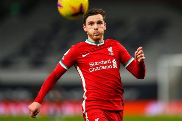 LONDON, ENGLAND - Thursday, January 28, 2021: Liverpool's Andy Robertson during the FA Premier League match between Tottenham Hotspur FC and Liverpool FC at the Tottenham Hotspur Stadium. (Pic by Propaganda)