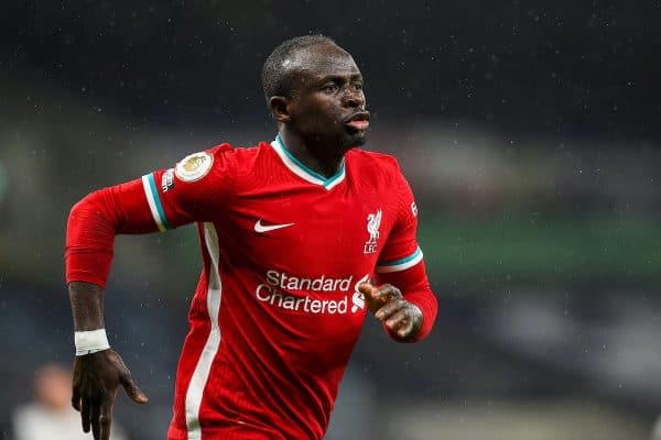 LONDON, ENGLAND - Thursday, January 28, 2021: Liverpool's Sadio Mané celebrates after scoring the third goal during the FA Premier League match between Tottenham Hotspur FC and Liverpool FC at the Tottenham Hotspur Stadium. (Pic by Propaganda)