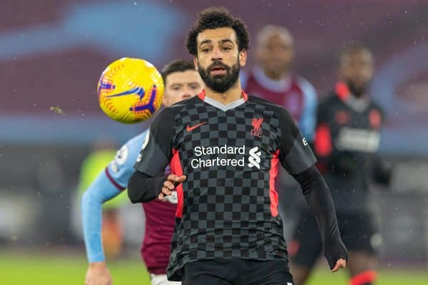 LONDON, ENGLAND - Sunday, January 31, 2021: Liverpool's Mohamed Salah during the FA Premier League match between West Ham United FC and Liverpool FC at the London Stadium. (Pic by David Rawcliffe/Propaganda)