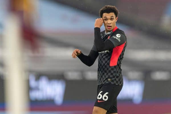 LONDON, ENGLAND - Sunday, January 31, 2021: Liverpool's Trent Alexander-Arnold during the FA Premier League match between West Ham United FC and Liverpool FC at the London Stadium. (Pic by David Rawcliffe/Propaganda)