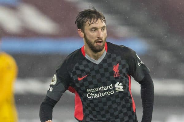 LONDON, ENGLAND - Sunday, January 31, 2021: Liverpool's Nathaniel Phillips during the FA Premier League match between West Ham United FC and Liverpool FC at the London Stadium. (Pic by David Rawcliffe/Propaganda)