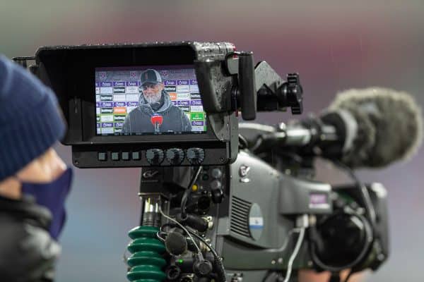 LONDON, ENGLAND - Sunday, January 31, 2021: Liverpool's manager Jürgen Klopp gives a television interview after the FA Premier League match between West Ham United FC and Liverpool FC at the London Stadium. Liverpool won 3-1. (Pic by David Rawcliffe/Propaganda)