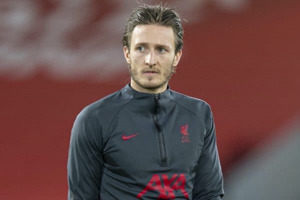 LIVERPOOL, ENGLAND - Wednesday, February 3, 2021: Liverpool's Ben Davies during the pre-match warm-up before the FA Premier League match between Liverpool FC and Brighton & Hove Albion FC at Anfield. (Pic by David Rawcliffe/Propaganda)