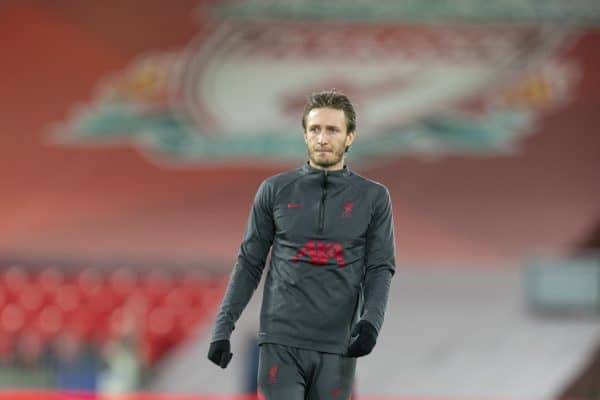 LIVERPOOL, ENGLAND - Wednesday, February 3, 2021: Liverpool's Ben Davies during the pre-match warm-up before the FA Premier League match between Liverpool FC and Brighton & Hove Albion FC at Anfield. (Pic by David Rawcliffe/Propaganda)