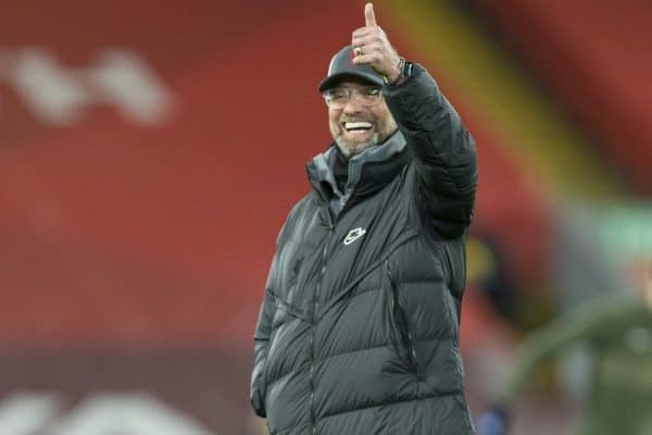 LIVERPOOL, ENGLAND - Wednesday, February 3, 2021: Liverpool's manager Jürgen Klopp during the pre-match warm-up before the FA Premier League match between Liverpool FC and Brighton & Hove Albion FC at Anfield. (Pic by David Rawcliffe/Propaganda)