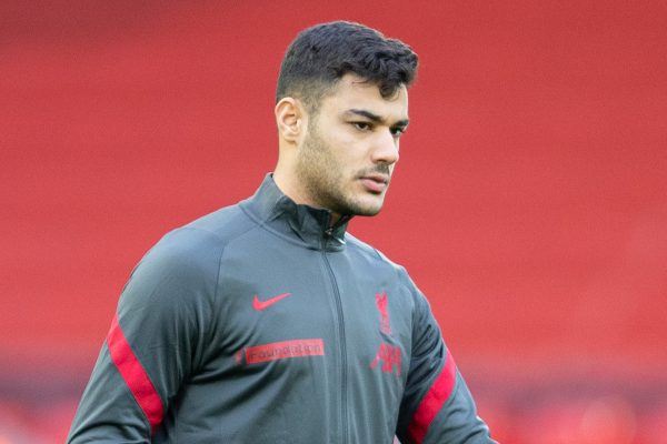 LIVERPOOL, ENGLAND - Sunday, February 7, 2021: Liverpool's Ozan Kabak during the pre-match warm-up before the FA Premier League match between Liverpool FC and Manchester City FC at Anfield. (Pic by David Rawcliffe/Propaganda)