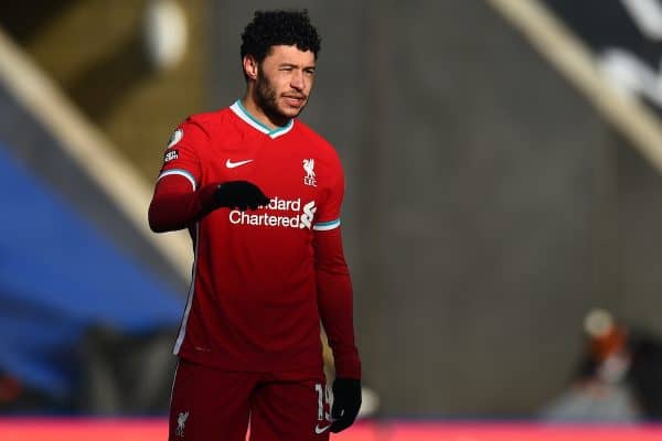 LEICESTER, ENGLAND - Saturday, February 13, 2021: Liverpool's Alex Oxlade-Chamberlain looks dejected after Leicester City score the third goal during the FA Premier League match between Leicester City FC and Liverpool FC at the King Power Stadium. Leicester City won 3-1. (Pic by Propaganda)