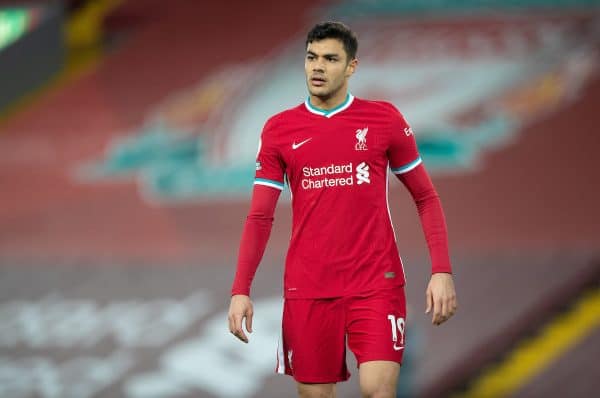 LIVERPOOL, ENGLAND - Saturday, February 20, 2021: Liverpool's Ozan Kabak during the FA Premier League match between Liverpool FC and Everton FC, the 238th Merseyside Derby, at Anfield. (Pic by David Rawcliffe/Propaganda)