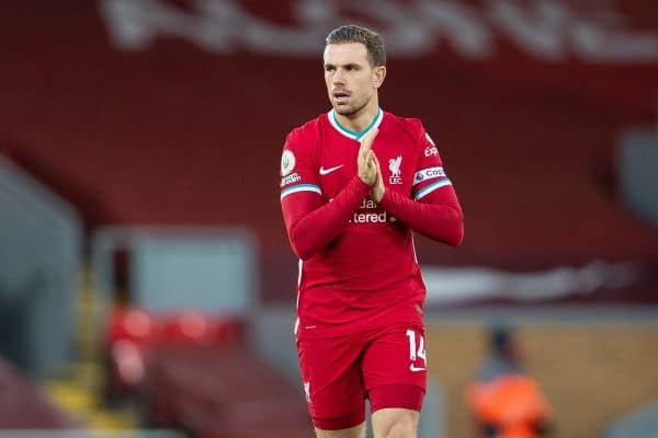 LIVERPOOL, ENGLAND - Saturday, February 20, 2021: Liverpool's captain Jordan Henderson during the FA Premier League match between Liverpool FC and Everton FC, the 238th Merseyside Derby, at Anfield. (Pic by David Rawcliffe/Propaganda)