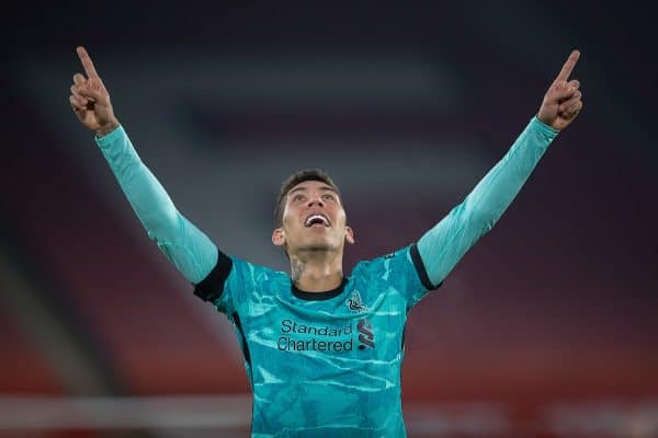 SHEFFIELD, ENGLAND - Sunday, February 28, 2021: Liverpool's Roberto Firmino celebrates after scoring the second goal during the FA Premier League match between Sheffield United FC and Liverpool FC at Bramall Lane. (Pic by David Rawcliffe/Propaganda)