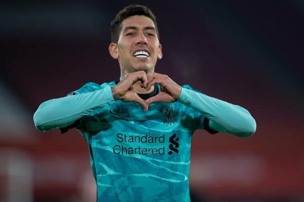 SHEFFIELD, ENGLAND - Sunday, February 28, 2021: Liverpool's Roberto Firmino celebrates after scoring the second goal during the FA Premier League match between Sheffield United FC and Liverpool FC at Bramall Lane. (Pic by David Rawcliffe/Propaganda)