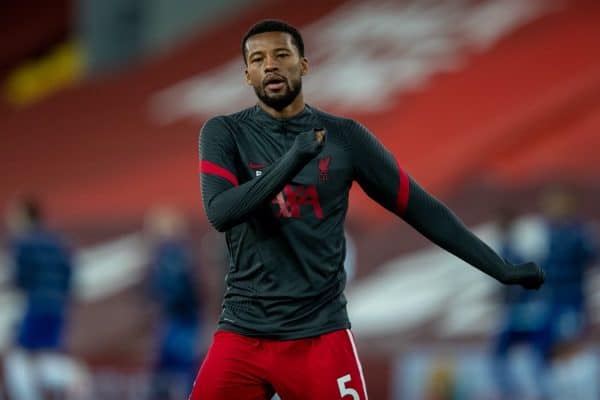 LIVERPOOL, ENGLAND - Thursday, March 4, 2021: Liverpool's Georginio Wijnaldum during the pre-match warm-up before the FA Premier League match between Liverpool FC and Chelsea FC at Anfield. (Pic by David Rawcliffe/Propaganda)