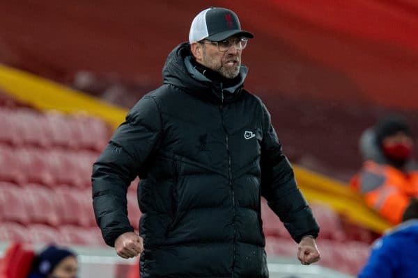 LIVERPOOL, ENGLAND - Thursday, March 4, 2021: Liverpool's manager Jürgen Klopp during the FA Premier League match between Liverpool FC and Chelsea FC at Anfield. (Pic by David Rawcliffe/Propaganda)