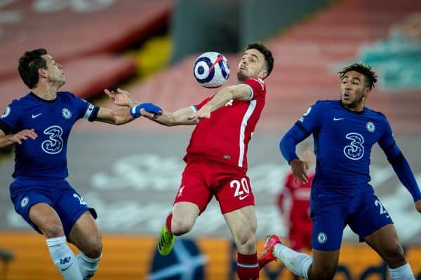 LIVERPOOL, ENGLAND - Thursday, March 4, 2021: Liverpool's Diogo Jota during the FA Premier League match between Liverpool FC and Chelsea FC at Anfield. (Pic by David Rawcliffe/Propaganda)