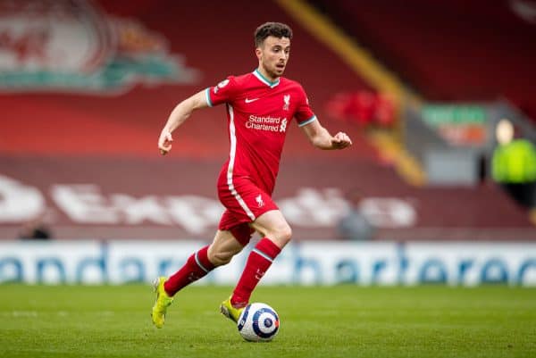 LIVERPOOL, ENGLAND - Sunday, March 7, 2021: Liverpool's Diogo Jota during the FA Premier League match between Liverpool FC and Fulham FC at Anfield. (Pic by David Rawcliffe/Propaganda)