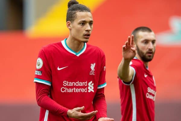 LIVERPOOL, ENGLAND - Sunday, March 7, 2021: Liverpool's Rhys Williams during the FA Premier League match between Liverpool FC and Fulham FC at Anfield. (Pic by David Rawcliffe/Propaganda)