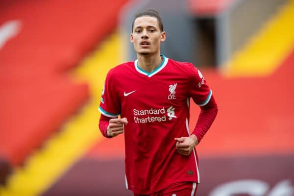 LIVERPOOL, ENGLAND - Sunday, March 7, 2021: Liverpool's Rhys Williams during the FA Premier League match between Liverpool FC and Fulham FC at Anfield. (Pic by David Rawcliffe/Propaganda)