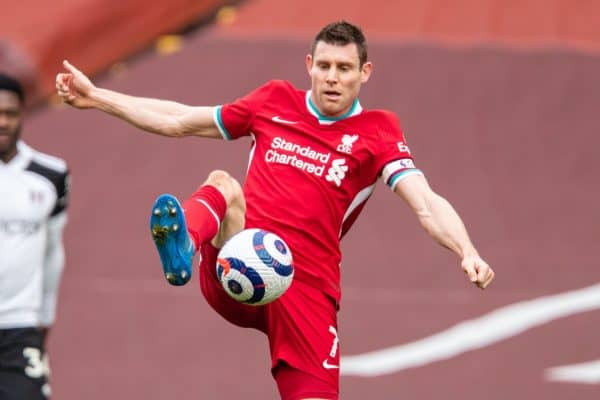 LIVERPOOL, ENGLAND - Sunday, March 7, 2021: Liverpool's James Milner during the FA Premier League match between Liverpool FC and Fulham FC at Anfield. (Pic by David Rawcliffe/Propaganda)