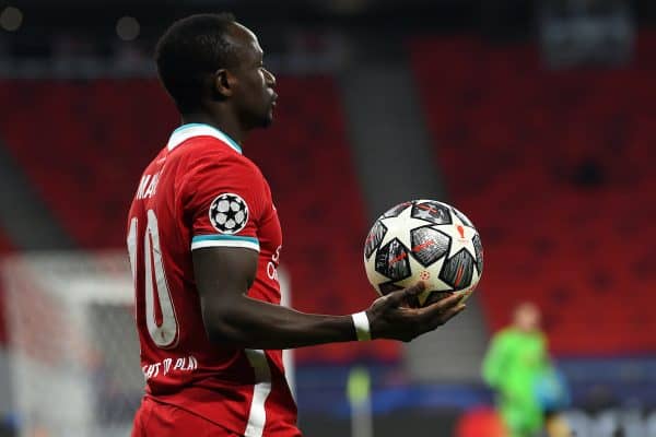 BUDAPEST, HUNGARY - Wednesday, March 10, 2021: Liverpool's Sadio Mané during the UEFA Champions League Round of 16 2nd Leg game between Liverpool FC and RB Leipzig at the Puskás Aréna. (Pic by Propaganda)