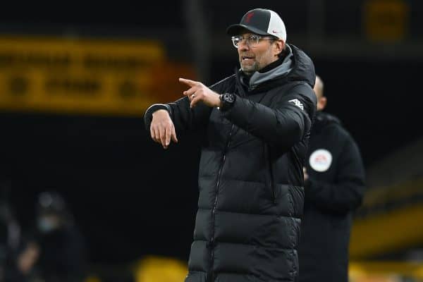 WOLVERHAMPTON, ENGLAND - Monday, March 15, 2021: Liverpool's manager Jürgen Klopp during the FA Premier League match between Wolverhampton Wanderers FC and Liverpool FC at Molineux Stadium. (Pic by Propaganda)