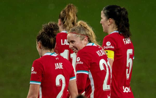 BIRKENHEAD, ENGLAND - Sunday, March 28, 2021: Liverpool's Missy Bo Kearns celebrates after scoring the first goal during the FA Women’s Championship game between Liverpool FC Women and Blackburn Rovers Ladies FC at Prenton Park. (Pic by David Rawcliffe/Propaganda)