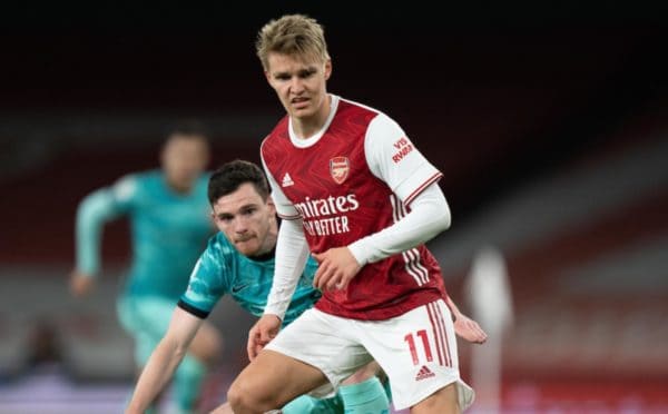 LONDON, ENGLAND - Saturday, April 3, 2021: Arsenal's Martin Ødegaard during the FA Premier League match between Arsenal FC and Liverpool FC at the Emirates Stadium. (Pic by David Rawcliffe/Propaganda)