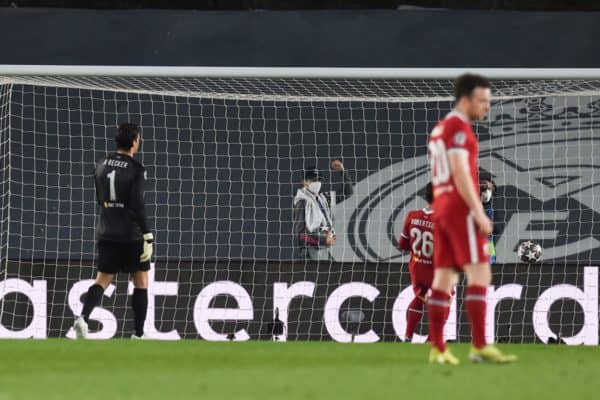 MADRID, SPAIN - Tuesday, April 6, 2021: Real Madrid's Marco Asensio (R) celebrates after scoring the second goal during the UEFA Champions League Quarter-Final 1st Leg game between Real Madird CF and Liverpool FC at the Estadio Alfredo Di Stefano. (Pic by Propaganda)