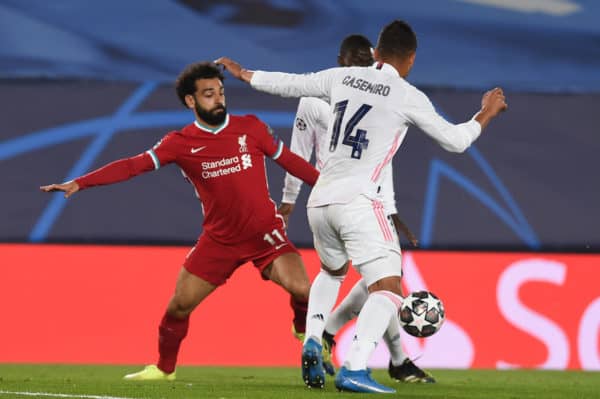 MADRID, SPAIN - Tuesday, April 6, 2021: Liverpool's Mohamed Salah during the UEFA Champions League Quarter-Final 1st Leg game between Real Madird CF and Liverpool FC at the Estadio Alfredo Di Stefano. (Pic by Propaganda)