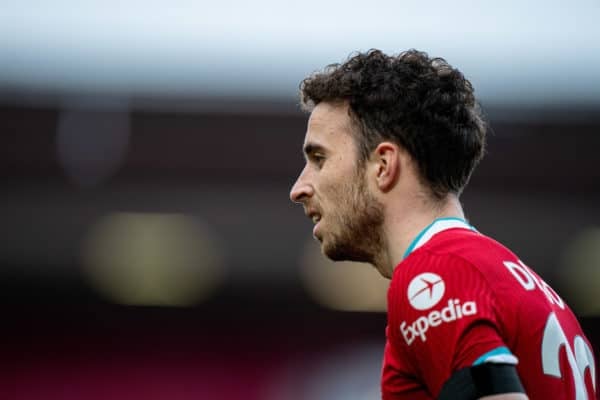 LIVERPOOL, ENGLAND - Saturday, April 10, 2021: Liverpool's Diogo Jota during the FA Premier League match between Liverpool FC and Aston Villa FC at Anfield. (Pic by David Rawcliffe/Propaganda)