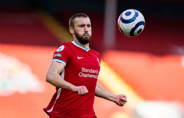 LIVERPOOL, ENGLAND - Saturday, April 10, 2021: Liverpool's Nathaniel Phillips during the FA Premier League match between Liverpool FC and Aston Villa FC at Anfield. (Pic by David Rawcliffe/Propaganda)