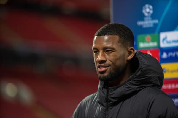 LIVERPOOL, ENGLAND - Wednesday, April 14, 2021: Liverpool's Georginio Wijnaldum speaks to LFC.TV after the UEFA Champions League Quarter-Final 2nd Leg game between Liverpool FC and Real Madird CF at Anfield. (Pic by David Rawcliffe/Propaganda)