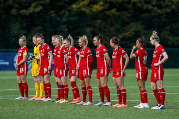 LOUGHBOROUGH, ENGLAND - Sunday, April 18, 2021: Liverpool players line-up before the Women’s FA Cup 4th Round match between Leicester City FC Women and Liverpool FC Women at Farley Way Stadium. (Pic by Darren Staples/Propaganda)