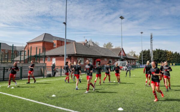 LOUGHBOROUGH, ENGLAND - Sunday, April 18, 2021: Liverpool players warm-up before the Women’s FA Cup 4th Round match between Leicester City FC Women and Liverpool FC Women at Farley Way Stadium. (Pic by Darren Staples/Propaganda)