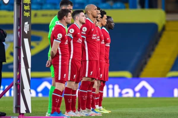 LEEDS, ENGLAND - Monday, April 19, 2021: Liverpool players line-up before the FA Premier League match between Leeds United FC and Liverpool FC at Elland Road. (Pic by Propaganda)