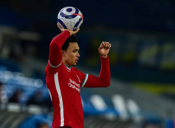 LEEDS, ENGLAND - Monday, April 19, 2021: Liverpool's Trent Alexander-Arnold prepares to take a throw-in during the FA Premier League match between Leeds United FC and Liverpool FC at Elland Road. (Pic by Propaganda)