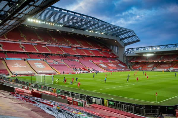 LIVERPOOL, ENGLAND - Friday, April 30, 2021: Liverpool’s Mateusz Musialowski celebrates after scoring the third goal during the FA Youth Cup Quarter-Final match between Liverpool FC Under-18's and Arsenal FC Under-18's at Anfield. Liverpool won 3-1. (Pic by David Rawcliffe/Propaganda)