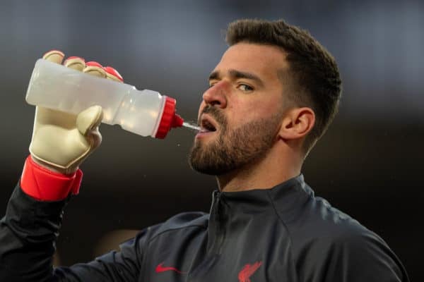 LIVERPOOL, ENGLAND - Saturday, May 8, 2021: Liverpool's goalkeeper Alisson Becker during the pre-match warm-up before the FA Premier League match between Liverpool FC and Southampton FC at Anfield. (Pic by David Rawcliffe/Propaganda)