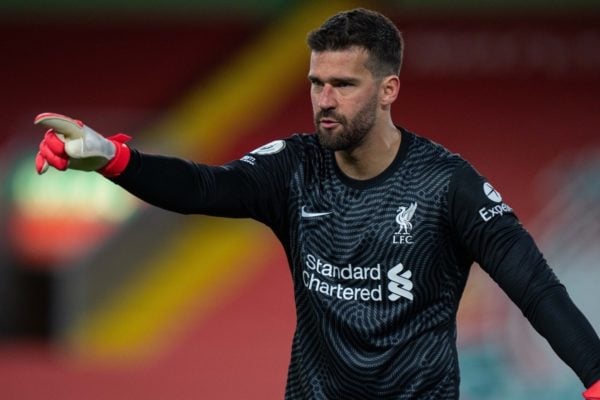 LIVERPOOL, ENGLAND - Saturday, May 8, 2021: Liverpool's goalkeeper Alisson Becker during the FA Premier League match between Liverpool FC and Southampton FC at Anfield. (Pic by David Rawcliffe/Propaganda)