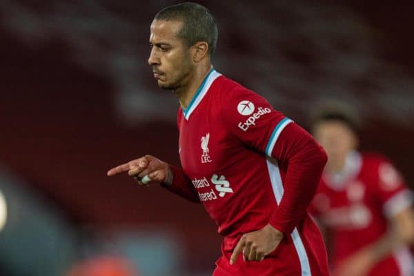 LIVERPOOL, ENGLAND - Saturday, May 8, 2021: Liverpool's Thiago Alcantara celebrates after scoring the second goal during the FA Premier League match between Liverpool FC and Southampton FC at Anfield. (Pic by David Rawcliffe/Propaganda)