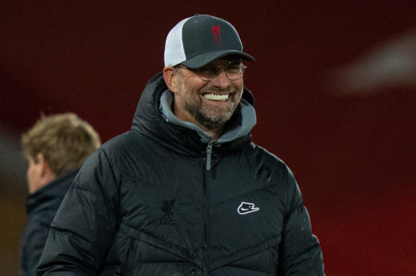 LIVERPOOL, ENGLAND - Saturday, May 8, 2021: Liverpool's manager Jürgen Klopp celebrates after the FA Premier League match between Liverpool FC and Southampton FC at Anfield. Liverpool won 2-0. (Pic by David Rawcliffe/Propaganda)