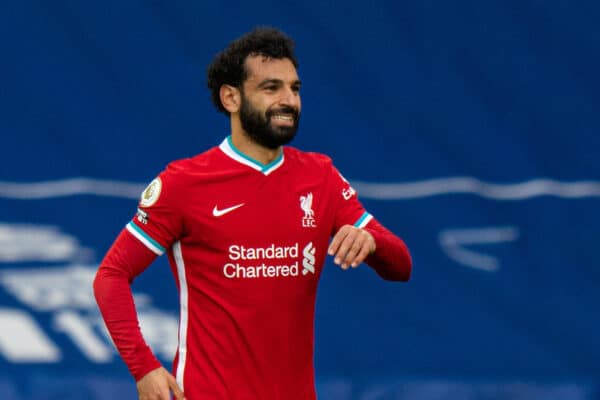 WEST BROMWICH, ENGLAND - Sunday, May 16, 2021: Liverpool's Mohamed Salah celebrates after scoring the first equalising goal during the FA Premier League match between West Bromwich Albion FC and Liverpool FC at The Hawthorns. (Pic by David Rawcliffe/Propaganda)