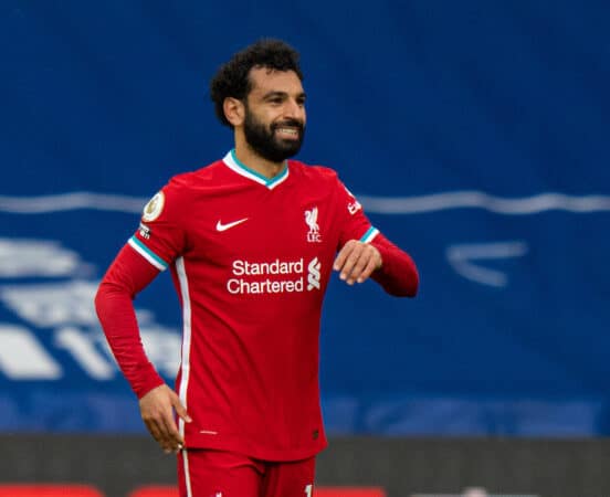 WEST BROMWICH, ENGLAND - Sunday, May 16, 2021: Liverpool's Mohamed Salah celebrates after scoring the first equalising goal during the FA Premier League match between West Bromwich Albion FC and Liverpool FC at The Hawthorns. (Pic by David Rawcliffe/Propaganda)