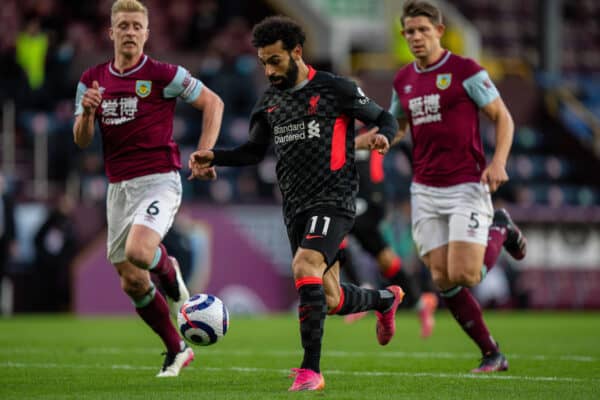 BURNLEY, ENGLAND - Wednesday, May 19, 2021: Liverpool's Mohamed Salah during the FA Premier League match between Burnley FC and Liverpool FC at Turf Moor. (Pic by David Rawcliffe/Propaganda)