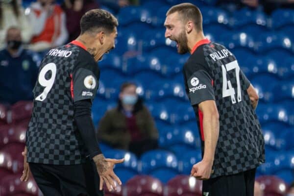 BURNLEY, ENGLAND - Wednesday, May 19, 2021: Liverpool's Nathaniel Phillips (R) celebrates after scoring the second goal during the FA Premier League match between Burnley FC and Liverpool FC at Turf Moor. (Pic by David Rawcliffe/Propaganda)