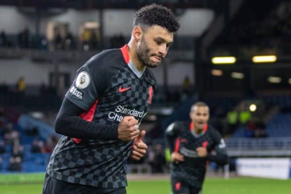 BURNLEY, ENGLAND - Wednesday, May 19, 2021: Liverpool's Alex Oxlade-Chamberlain celebrates after scoring the third goal during the FA Premier League match between Burnley FC and Liverpool FC at Turf Moor. (Pic by David Rawcliffe/Propaganda)