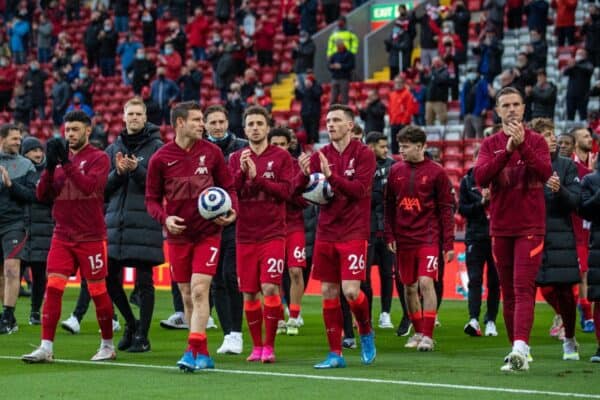 LIVERPOOL, ENGLAND - Sunday, May 23, 2021: Liverpool players on a lap of honour after the final FA Premier League match between Liverpool FC and Crystal Palace FC at Anfield. (Pic by David Rawcliffe/Propaganda)