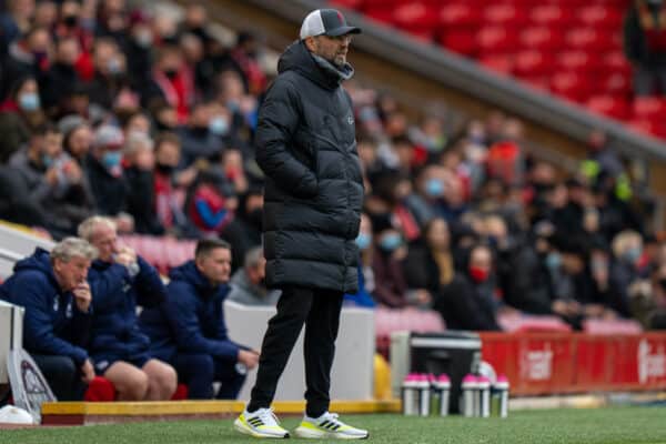 LIVERPOOL, ENGLAND - Sunday, May 23, 2021: Liverpool's manager Jürgen Klopp during the final FA Premier League match between Liverpool FC and Crystal Palace FC at Anfield. (Pic by David Rawcliffe/Propaganda)